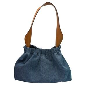 Charles & Keith Denim Hobo Shoulder Bag Blue Gathered Magnetic Snap Purse